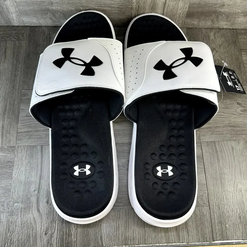 Under Armour Ignite Pro SL Mens Slides White Black 3026023-100 Size 17